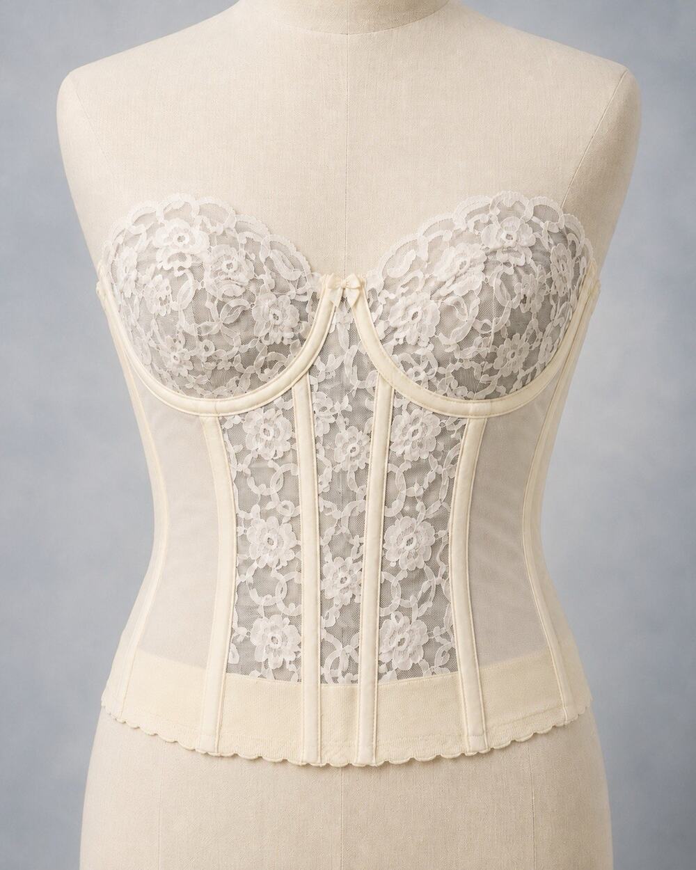 Vintage Victoria’s Secret Gold Label Ivory Lace Longline Bustier Bra 34D 1901